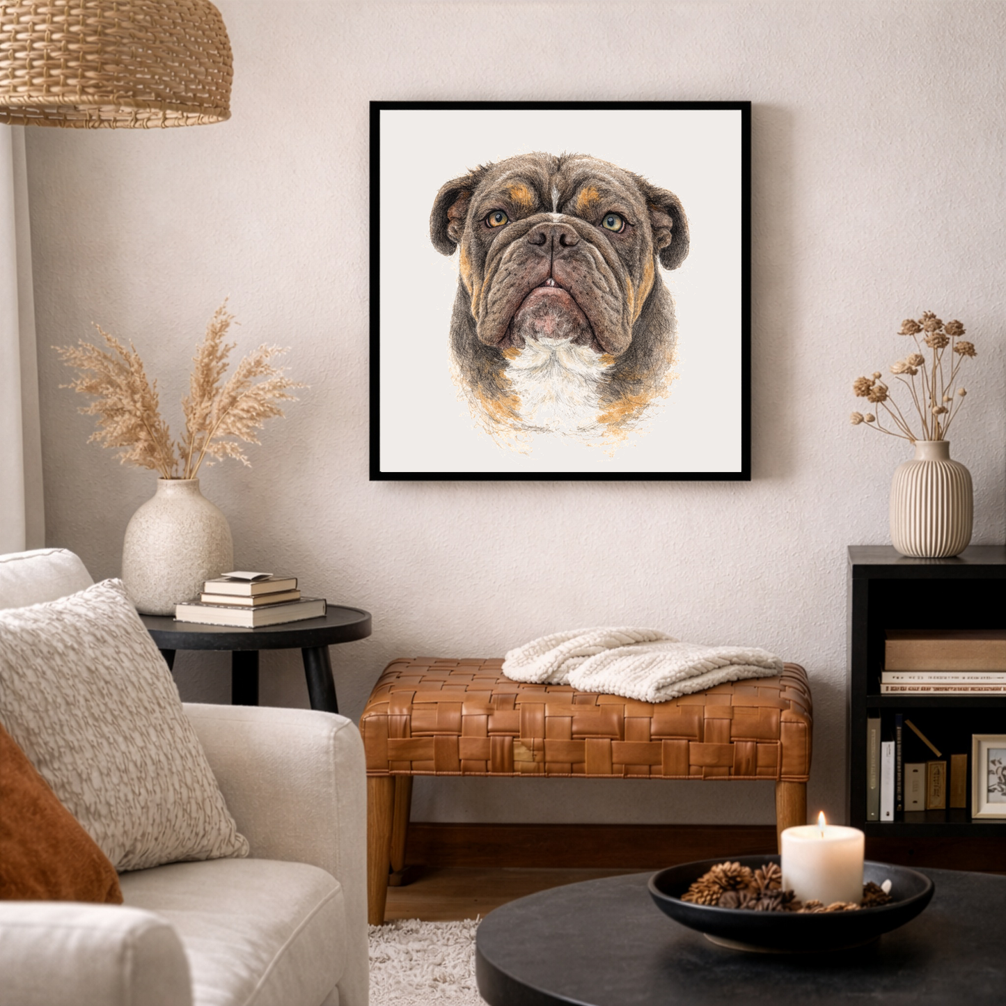Custom Watercolor Pet Portrait on Floating Wood Framed Canvas