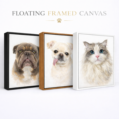 Custom Watercolor Pet Portrait on Floating Wood Framed Canvas